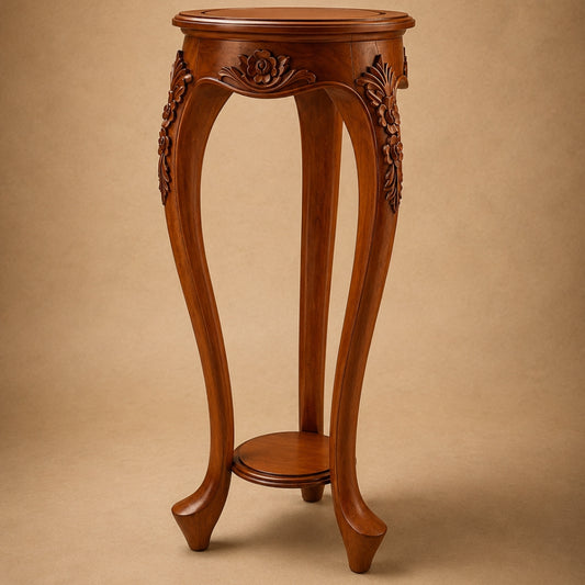 Hand-Carved Wood Accent & Plant Stand