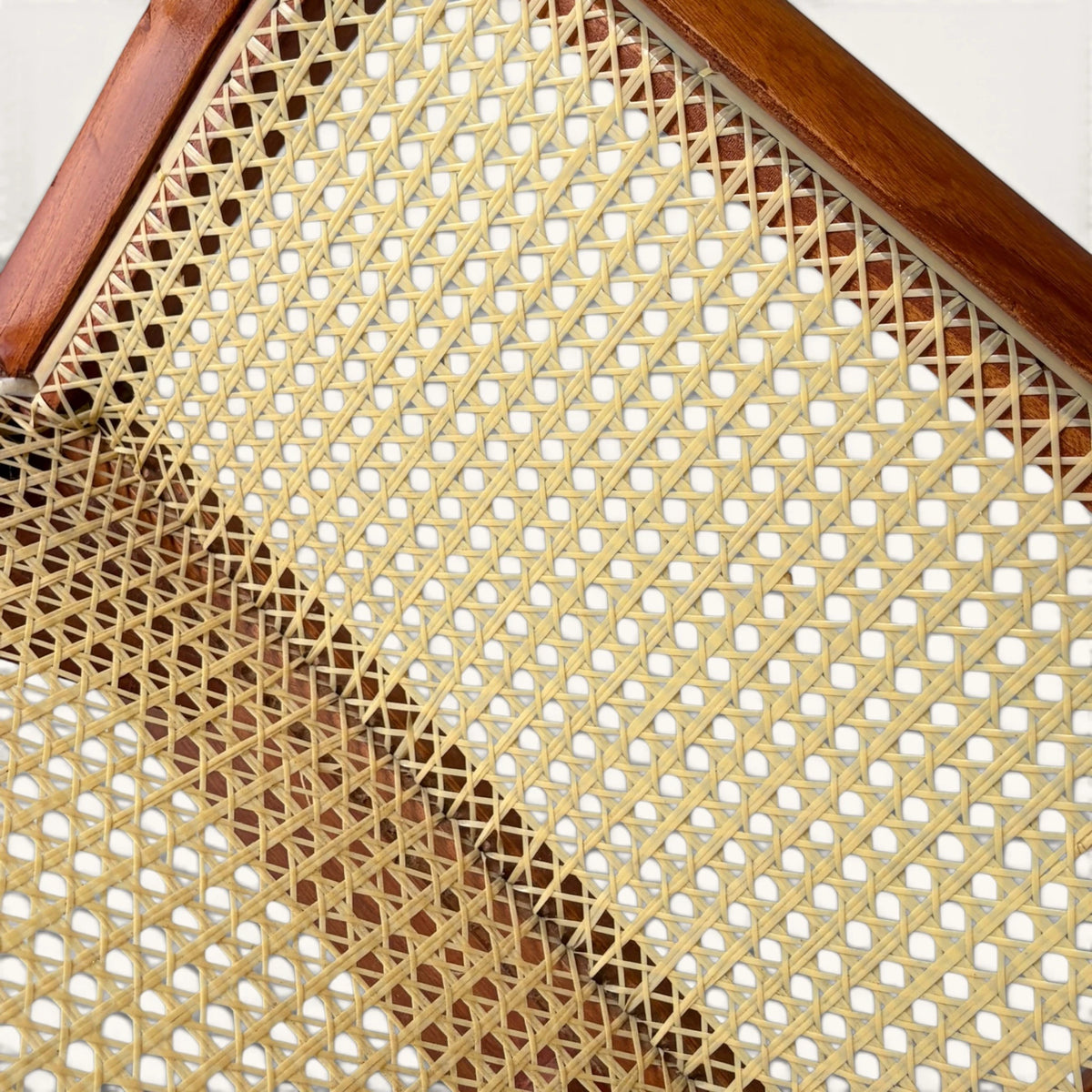 Handwoven Rattan Cane Bench with Rolled Arms