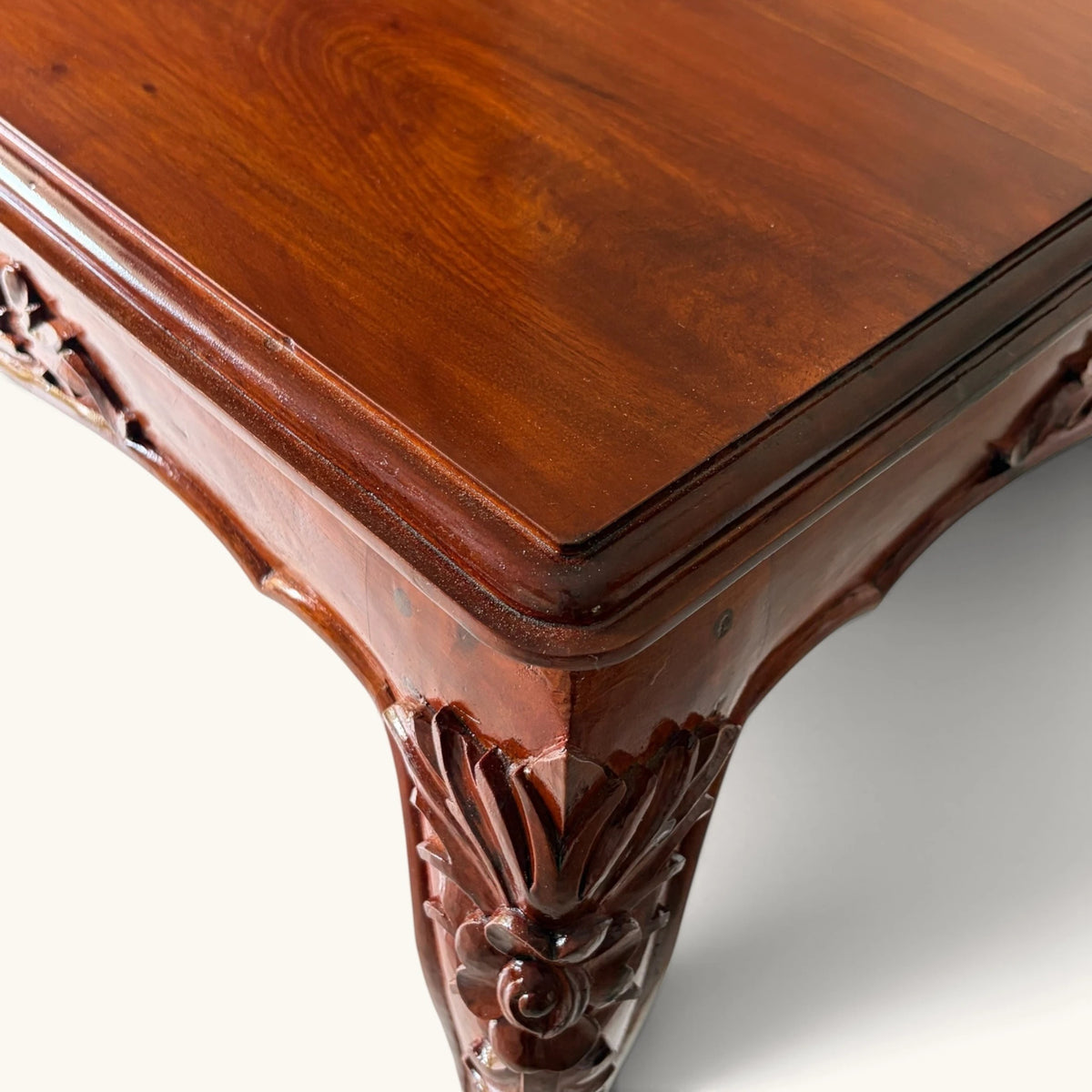 Hand-Carved Floral Wood Sofa Side Table