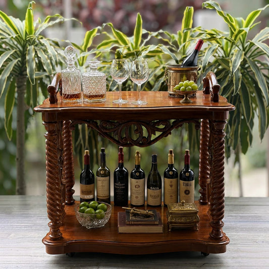 Carved Wood Bar Trolley