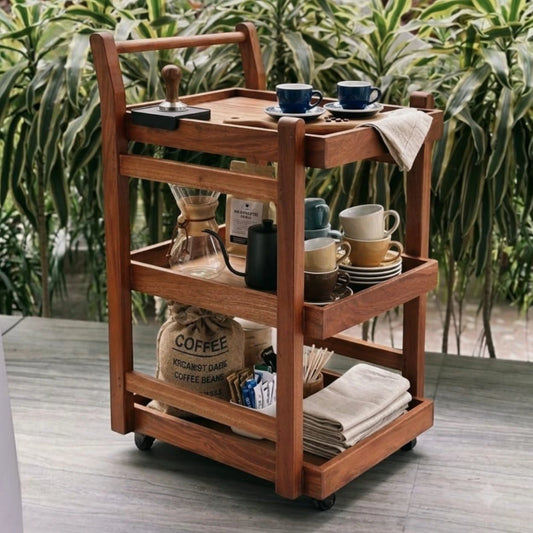 Minimalist 3-Tier Wooden Serving & Coffee Cart