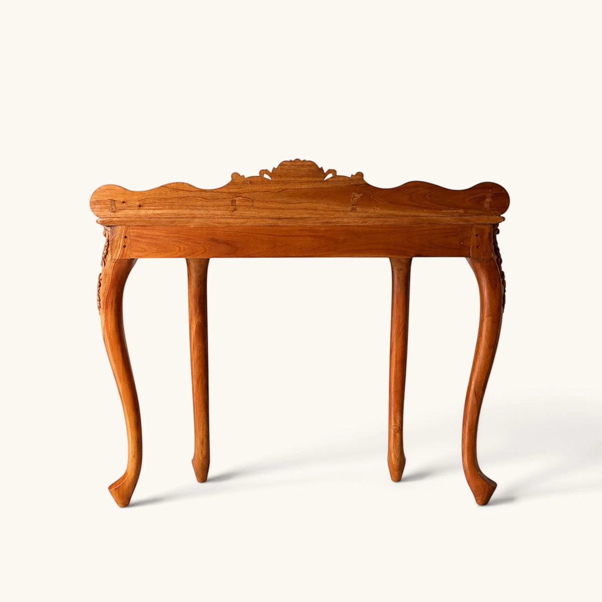 Ornate Carved Wood Console Table with Crest