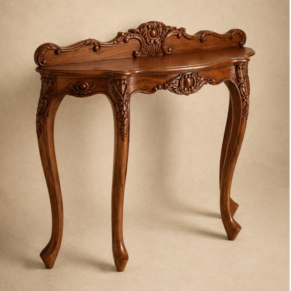 Ornate Carved Wood Console Table with Crest