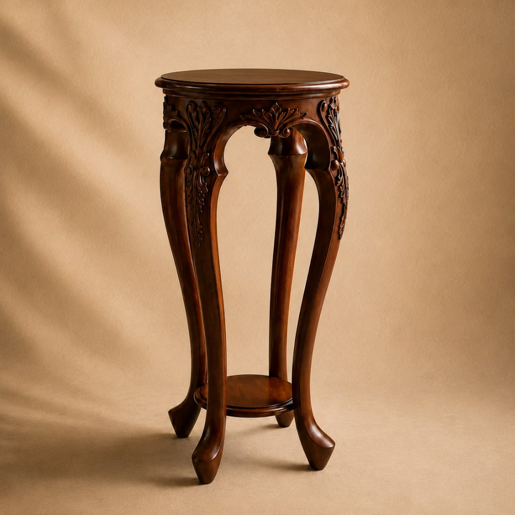 Handcrafted Carved Wood Plant & Display Stand