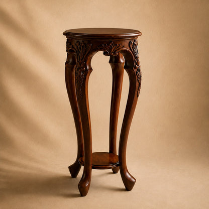 Handcrafted Carved Wood Plant & Display Stand