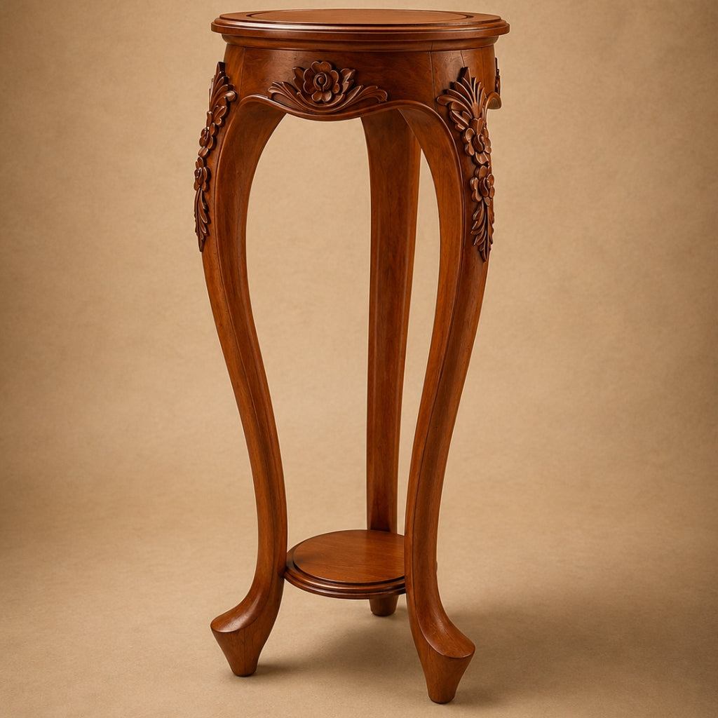 Hand-Carved Wood Accent & Plant Stand