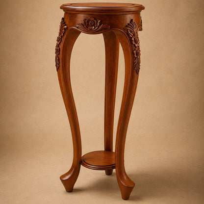 Hand-Carved Wood Accent & Plant Stand