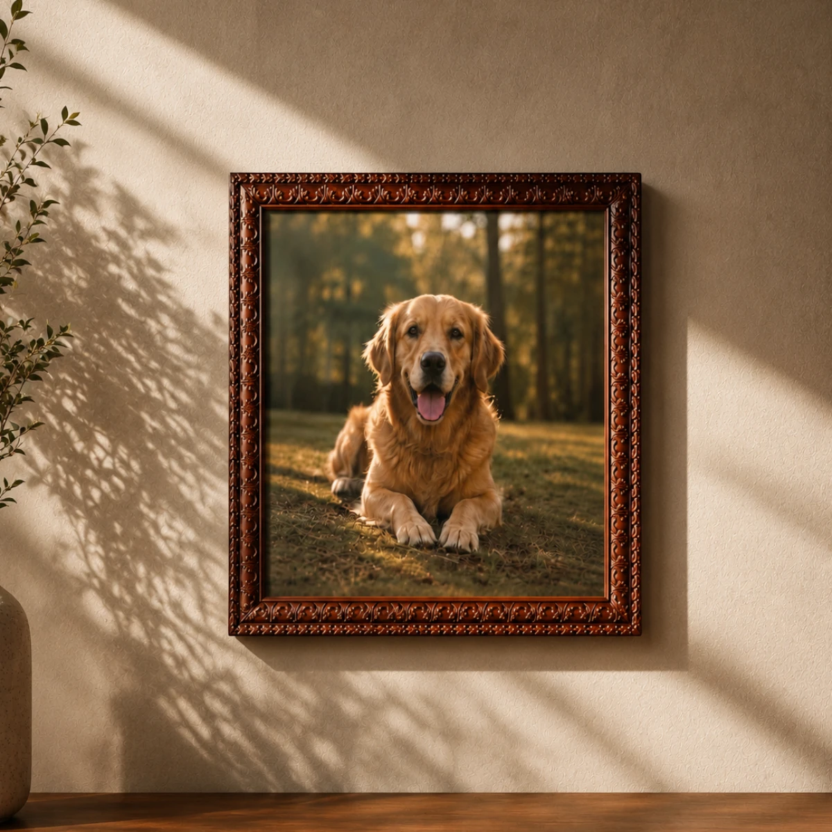 Hand-Carved Floral Wooden Wall Picture Frame
