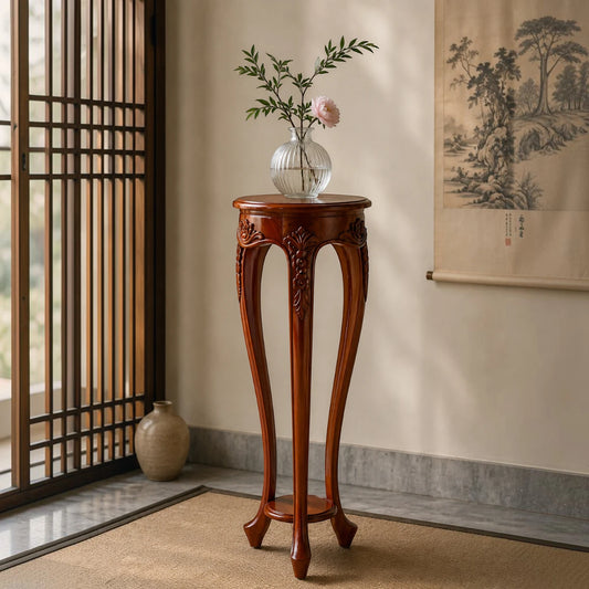 Hand-Carved Wood Accent & Plant Stand