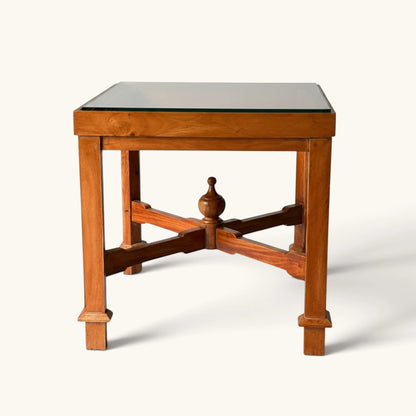 Glass Top Wooden Coffee & Centre Table with Turned Finial