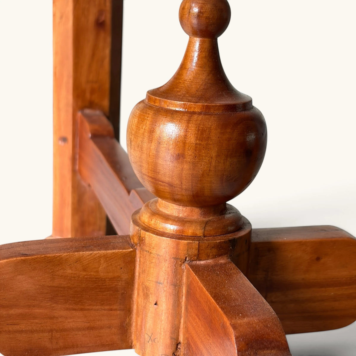 Glass Top Wooden Coffee & Centre Table with Turned Finial