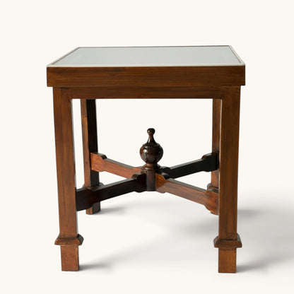 Dark Wood Glass Top Coffee & Side Table with Central Finial