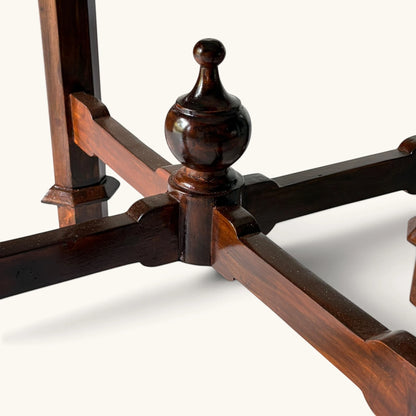 Dark Wood Glass Top Coffee & Side Table with Central Finial