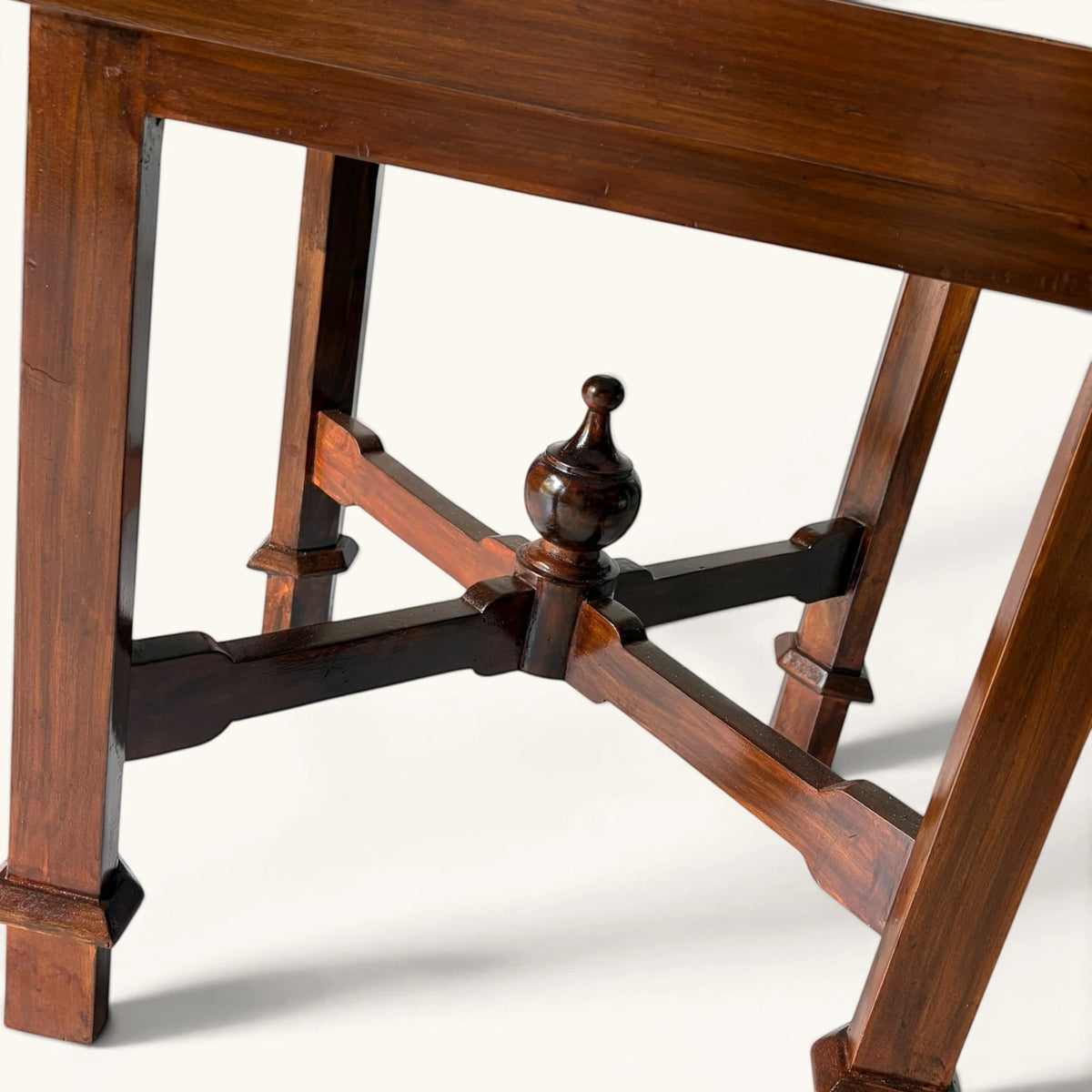 Dark Wood Glass Top Coffee & Side Table with Central Finial