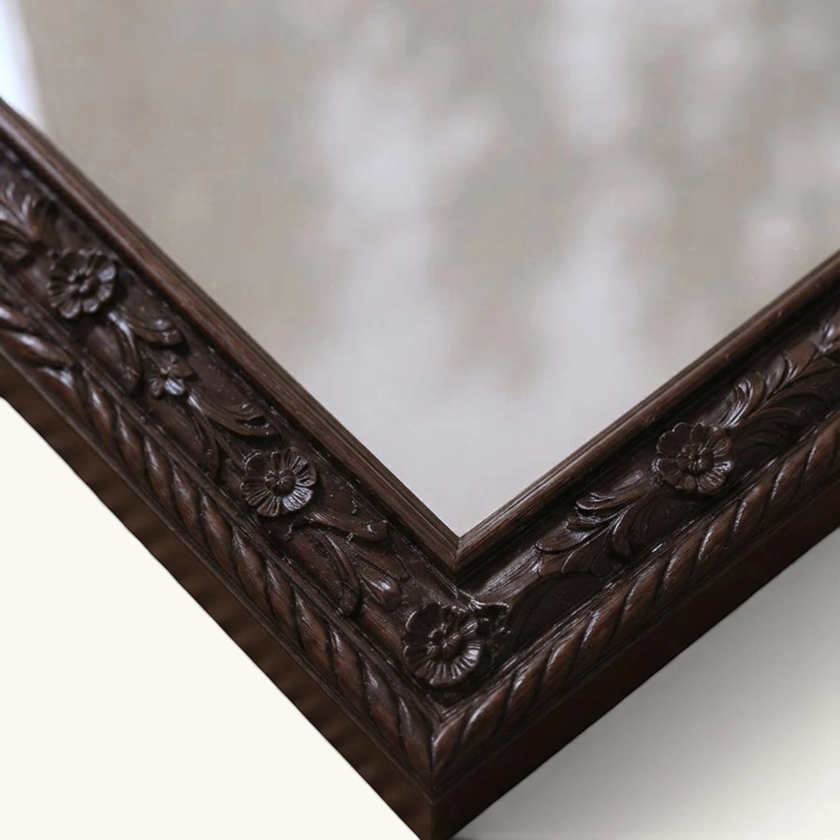 Hand-Carved Floral Wooden Wall & Floor Mirror