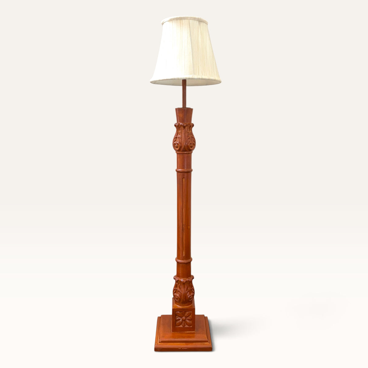 Hand-Carved Pedestal Lamp