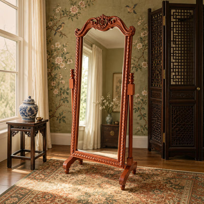 Floral Carved Standing Mirror
