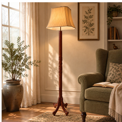 Carved Tripod Floor Lamp