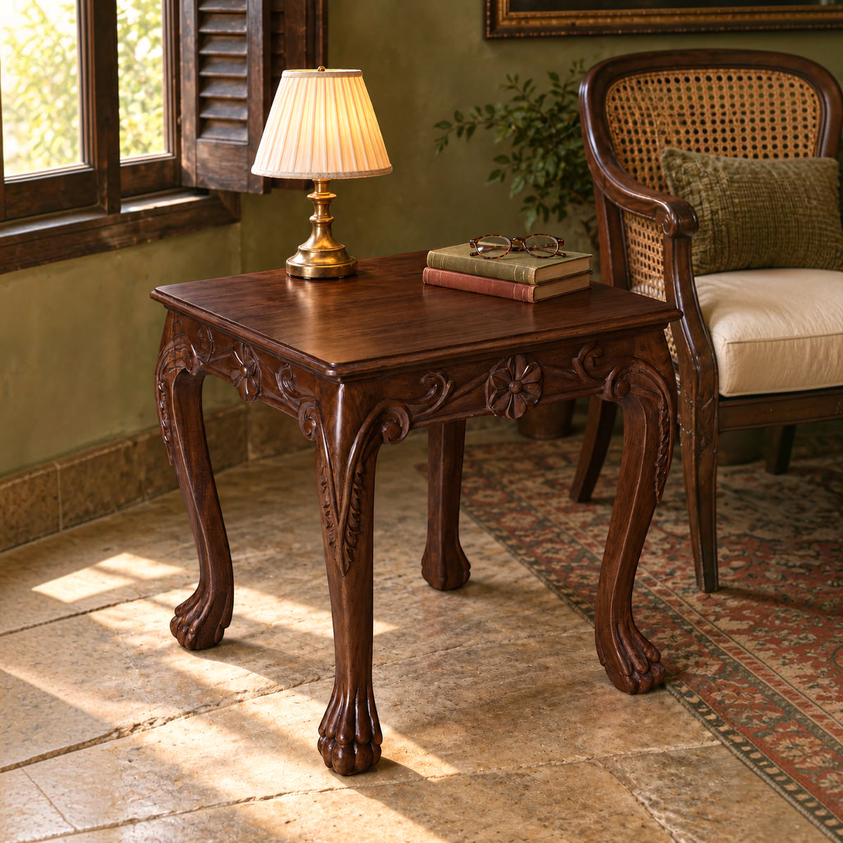Hand-Carved Rosette Accent Table