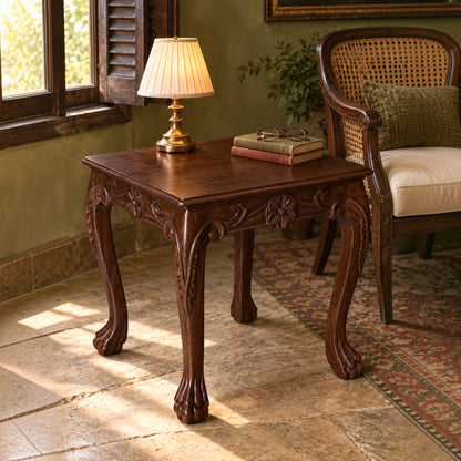 Hand-Carved Rosette Accent Table
