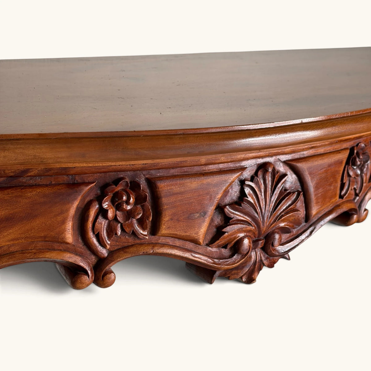 Hand-Carved Floral Wood Console Table