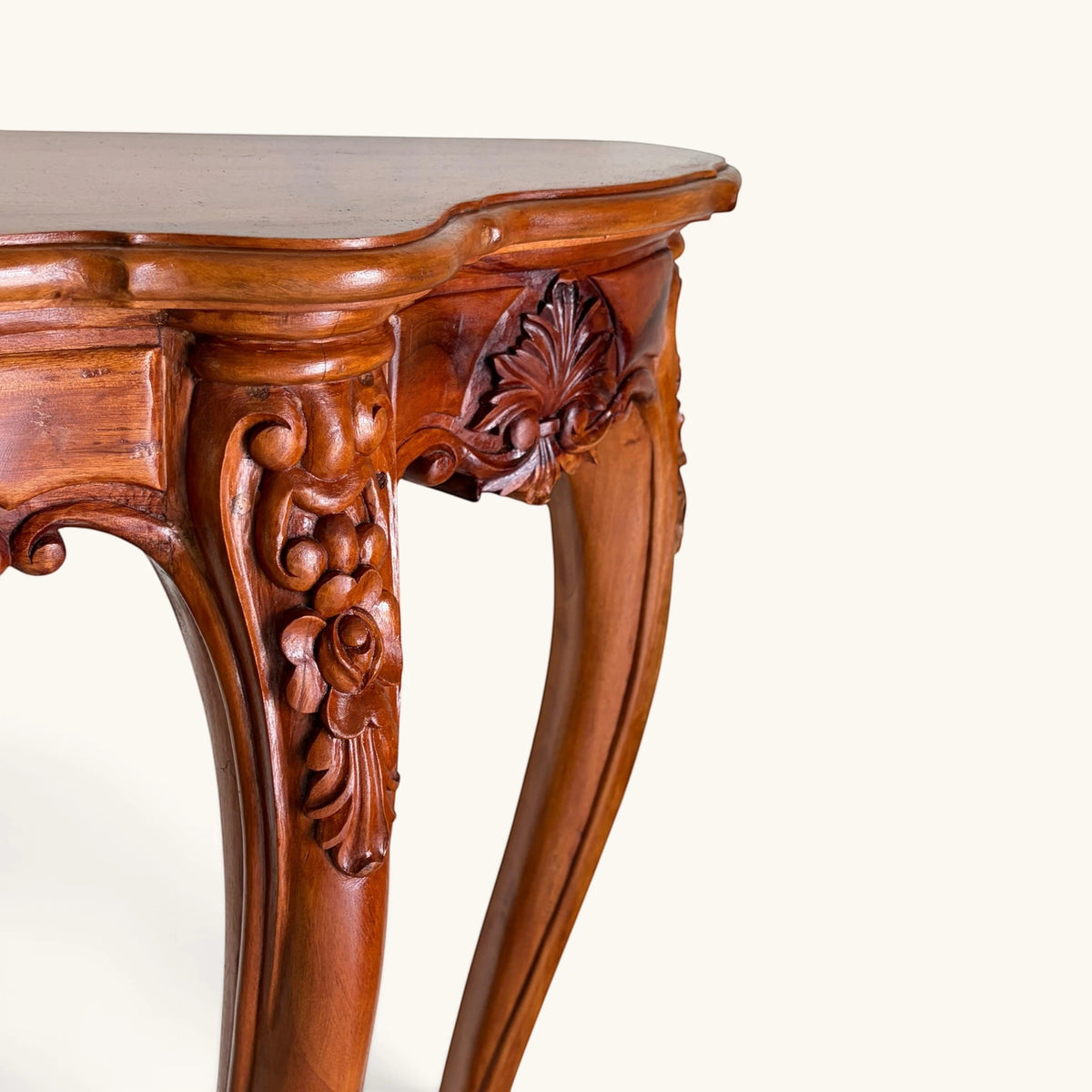 Hand-Carved Floral Wood Console Table