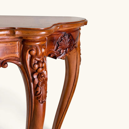 Hand-Carved Floral Wood Console Table