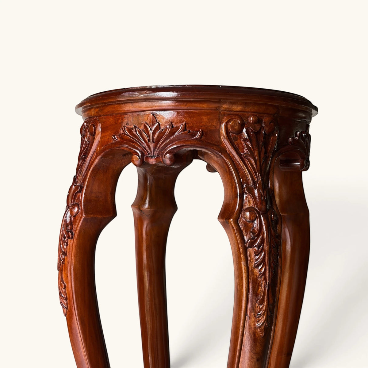 Handcrafted Carved Wood Plant & Display Stand