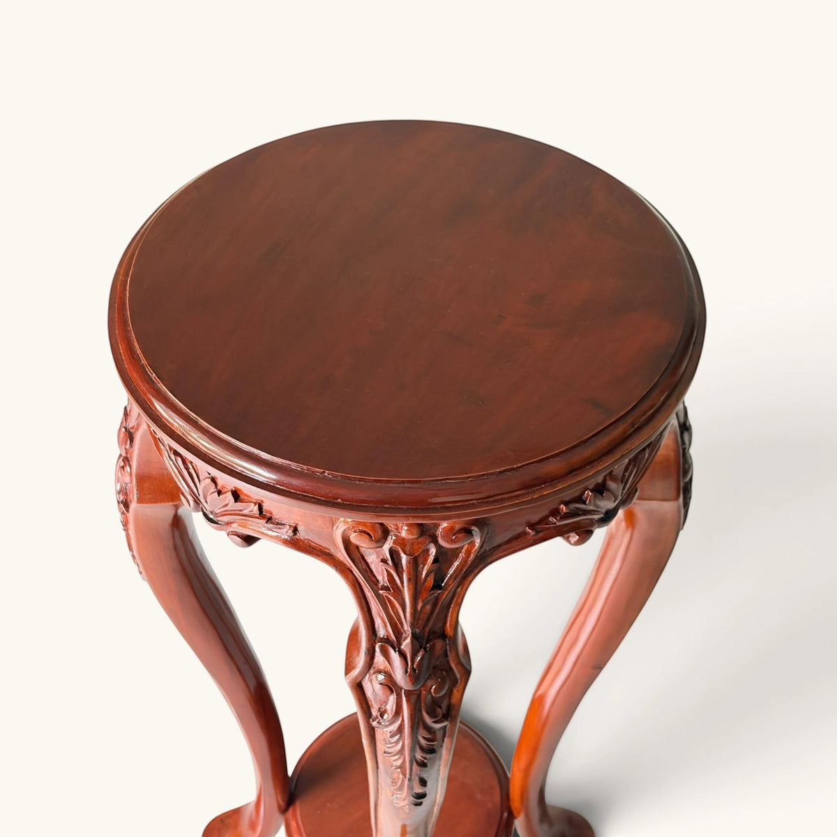 Handcrafted Carved Wood Plant & Display Stand