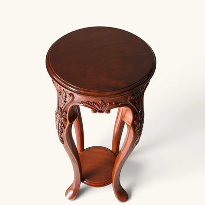 Handcrafted Carved Wood Plant & Display Stand