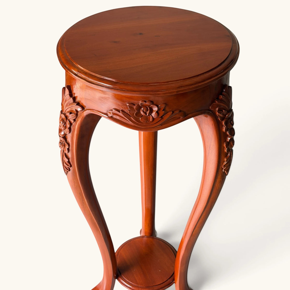 Hand-Carved Wood Accent & Plant Stand