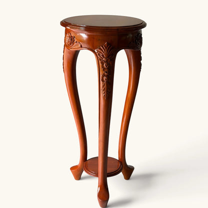 Hand-Carved Wood Accent & Plant Stand