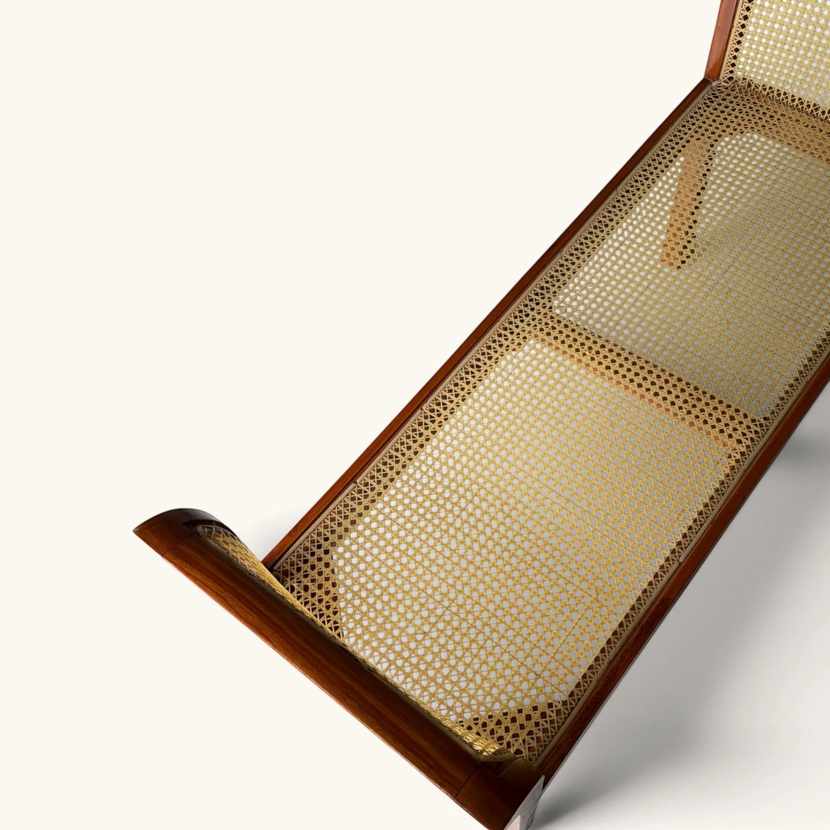 Handwoven Rattan Cane Bench with Rolled Arms