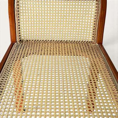 Handwoven Rattan Cane Bench with Rolled Arms