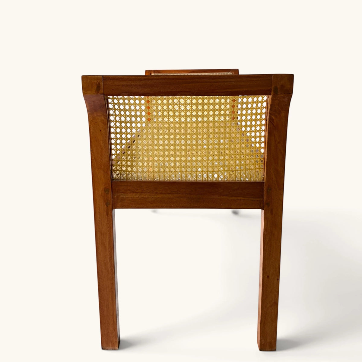 Handwoven Rattan Cane Bench with Rolled Arms