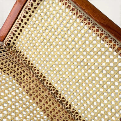 Handwoven Rattan Cane Bench with Rolled Arms