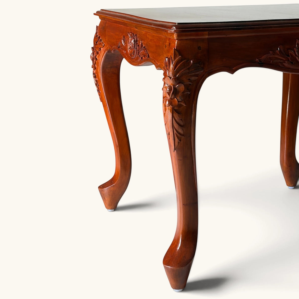 Hand-Carved Floral Wood Sofa Side Table