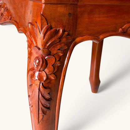 Hand-Carved Floral Wood Sofa Side Table