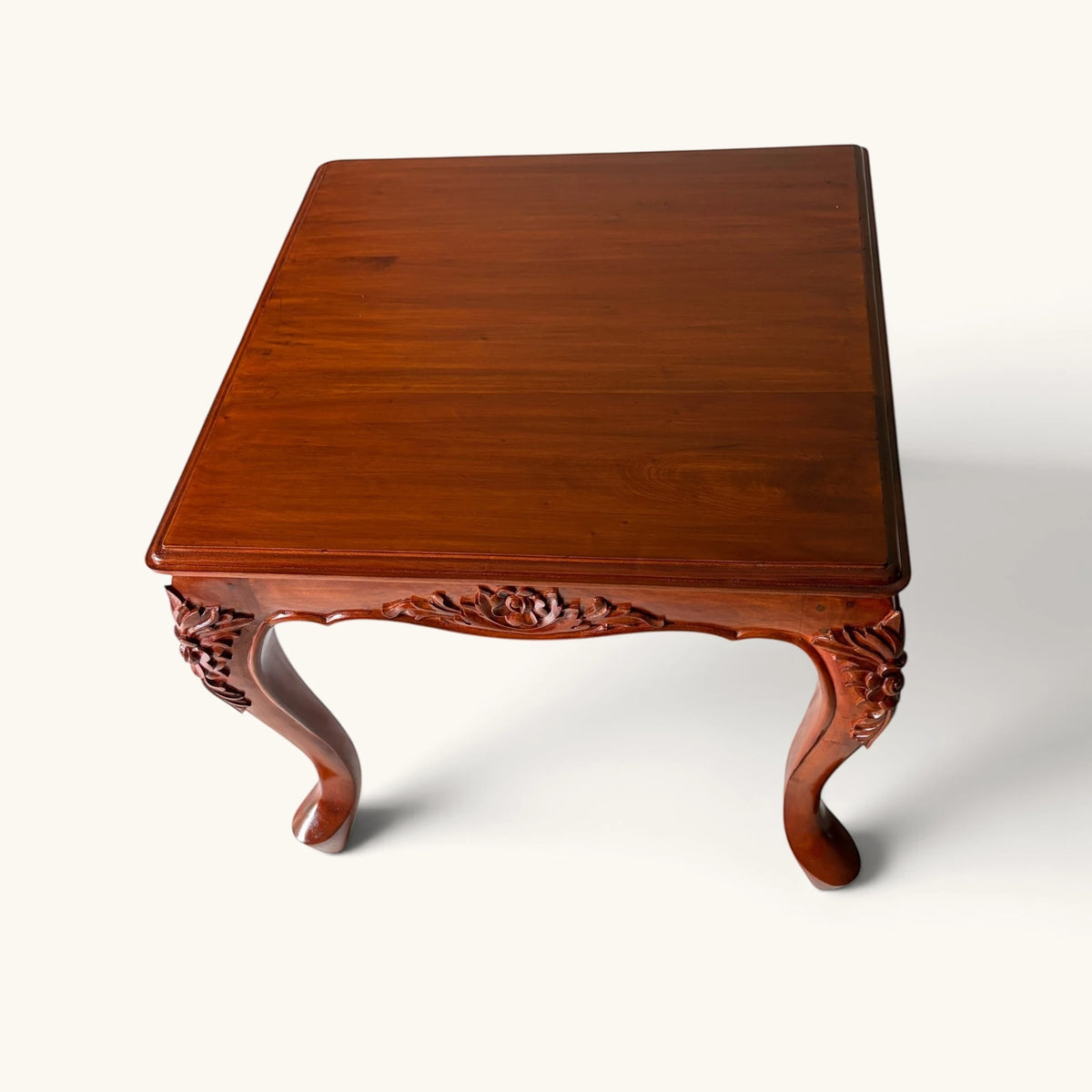 Hand-Carved Floral Wood Sofa Side Table