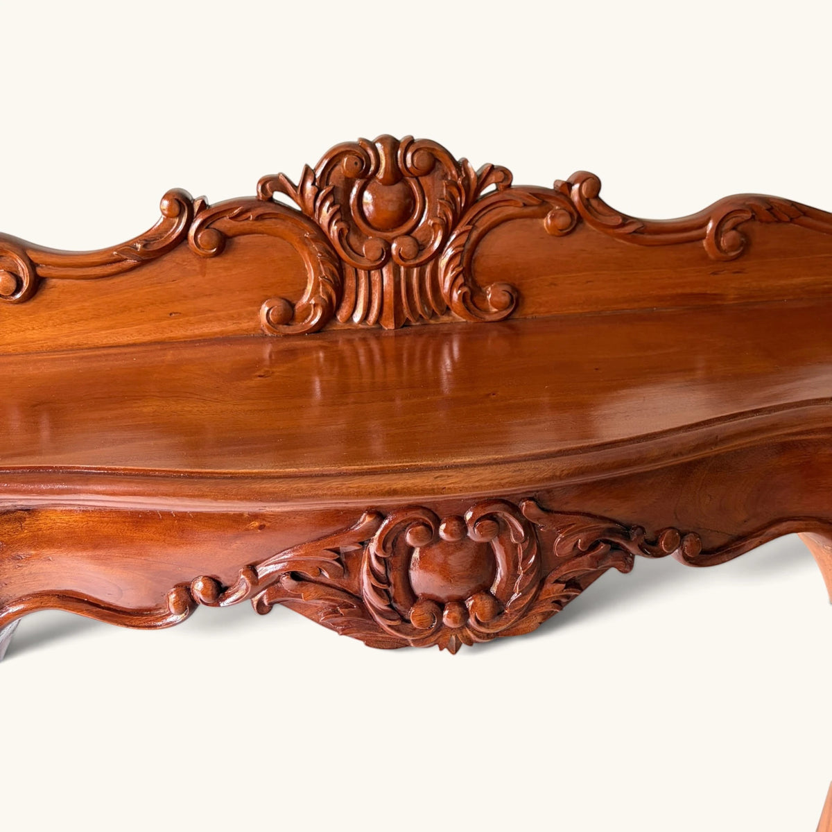 Ornate Carved Wood Console Table with Crest