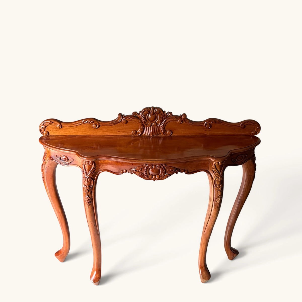 Ornate Carved Wood Console Table with Crest