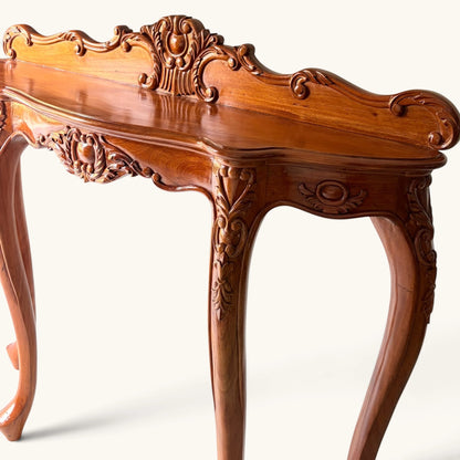 Ornate Carved Wood Console Table with Crest