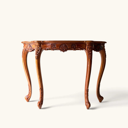 Hand-Carved Floral Wood Console Table