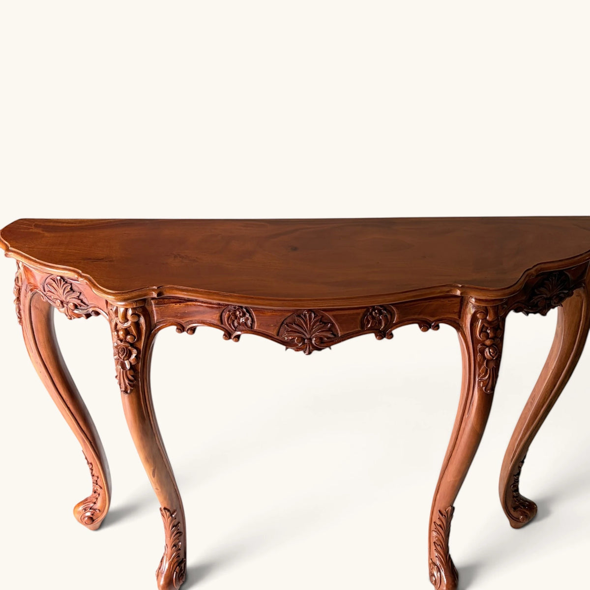 Hand-Carved Floral Wood Console Table