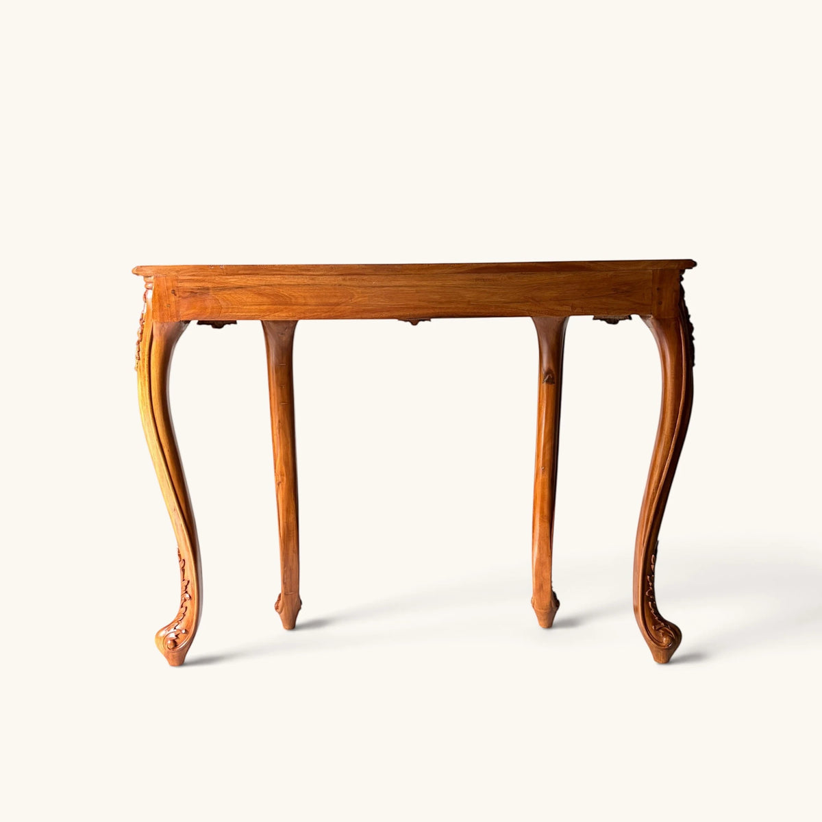 Hand-Carved Floral Wood Console Table