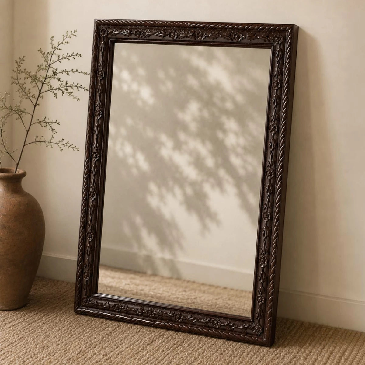 Hand-Carved Floral Wooden Wall & Floor Mirror
