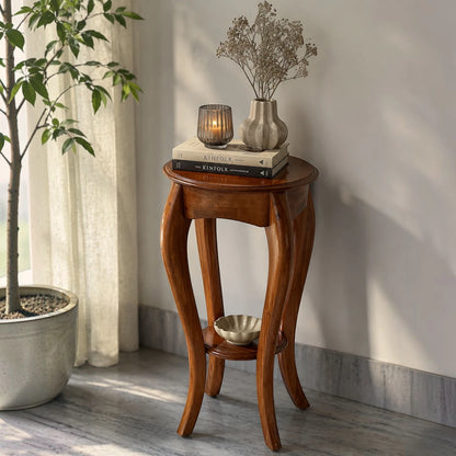 Handcrafted Curved Wooden Pedestal & Accent Stand