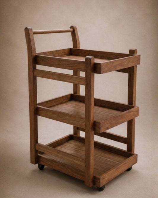 Minimalist 3-Tier Wooden Serving & Coffee Cart