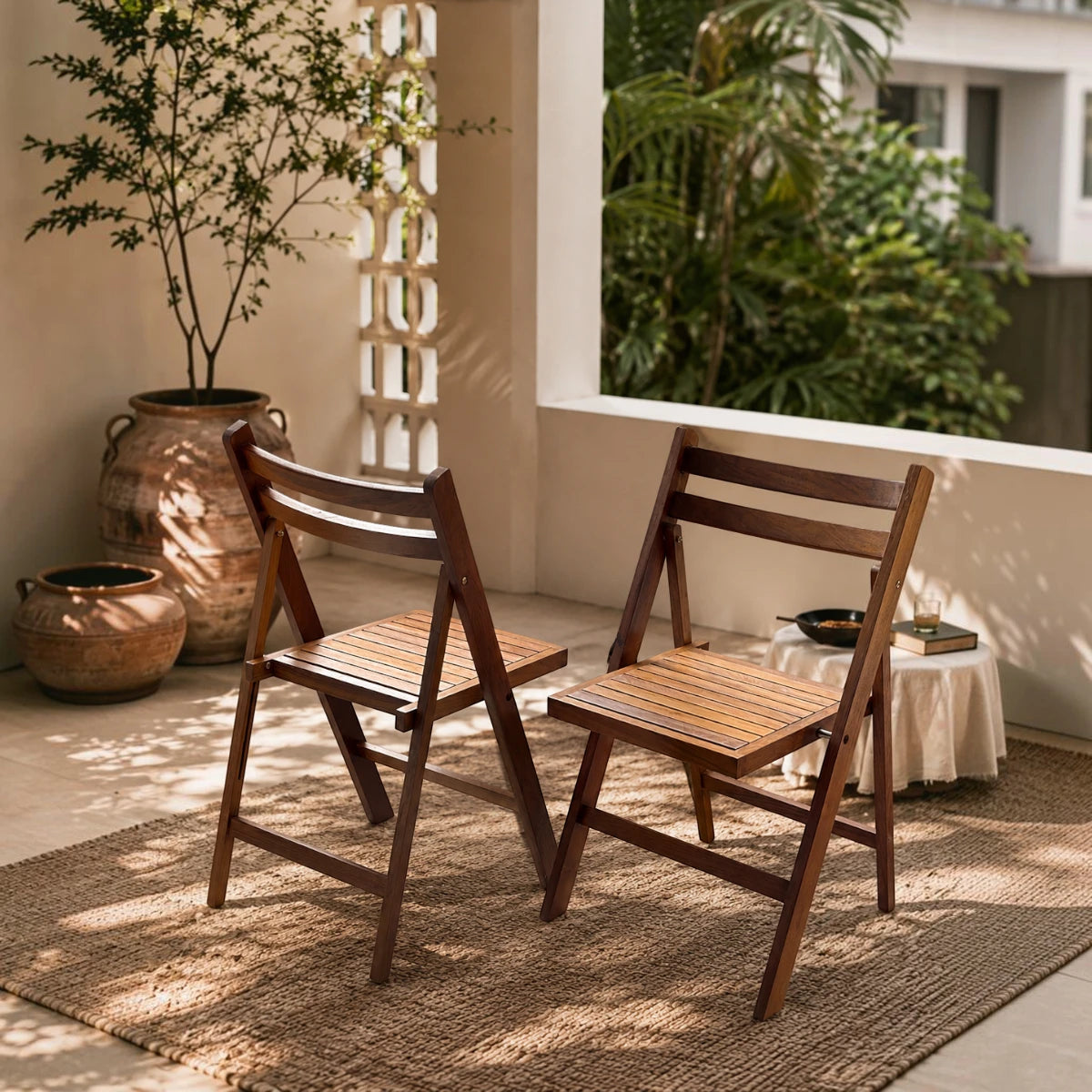 Solid Wood Slatted Folding Chair