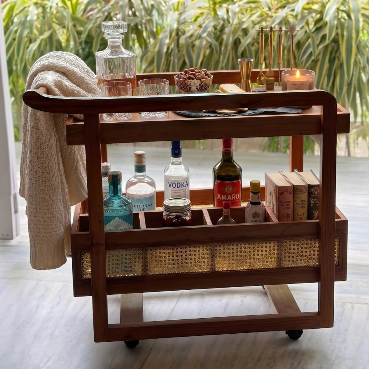 Cane & Wood Bar Cart